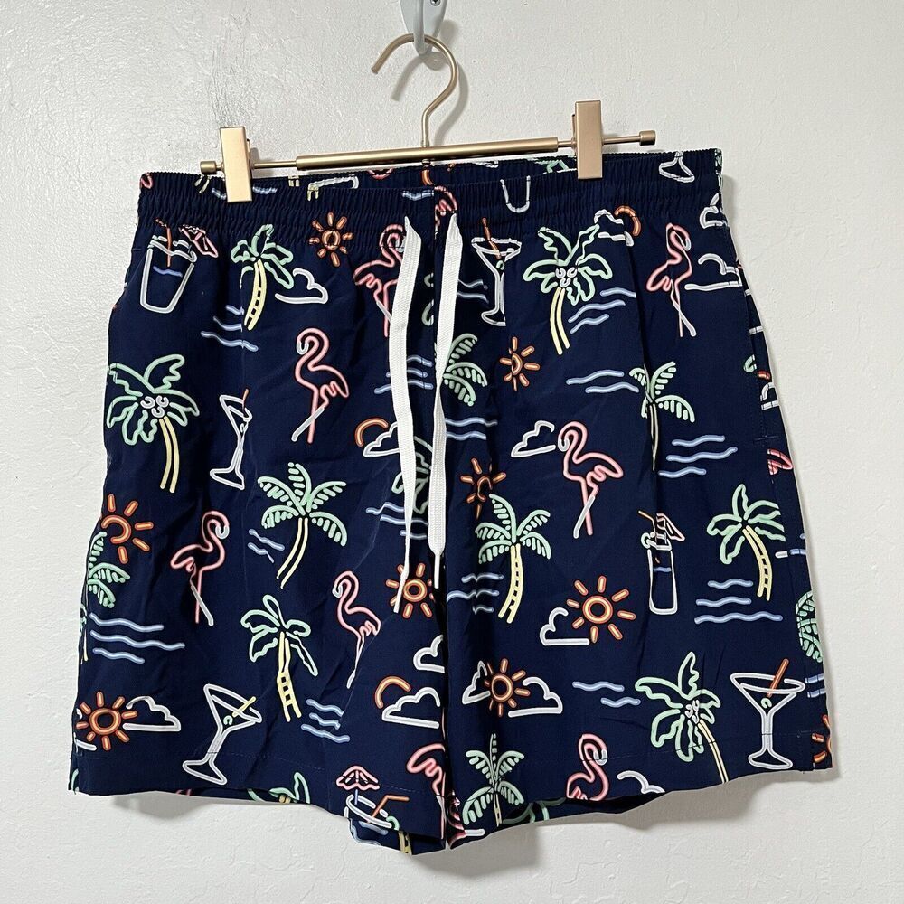 Chubbies The Neon Lights 5.5" Swim Trunks‎ Size L Navy Lined Tropical Beach NWOT